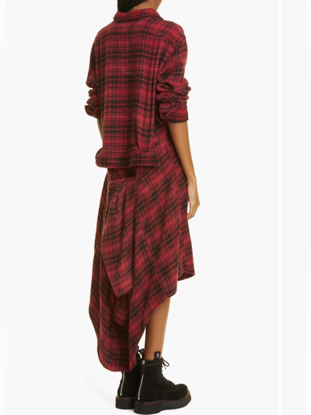 R13 Tie Waist Midi Shirt Dress - Red/Black Plaid Size XS - Picture 6 of 12